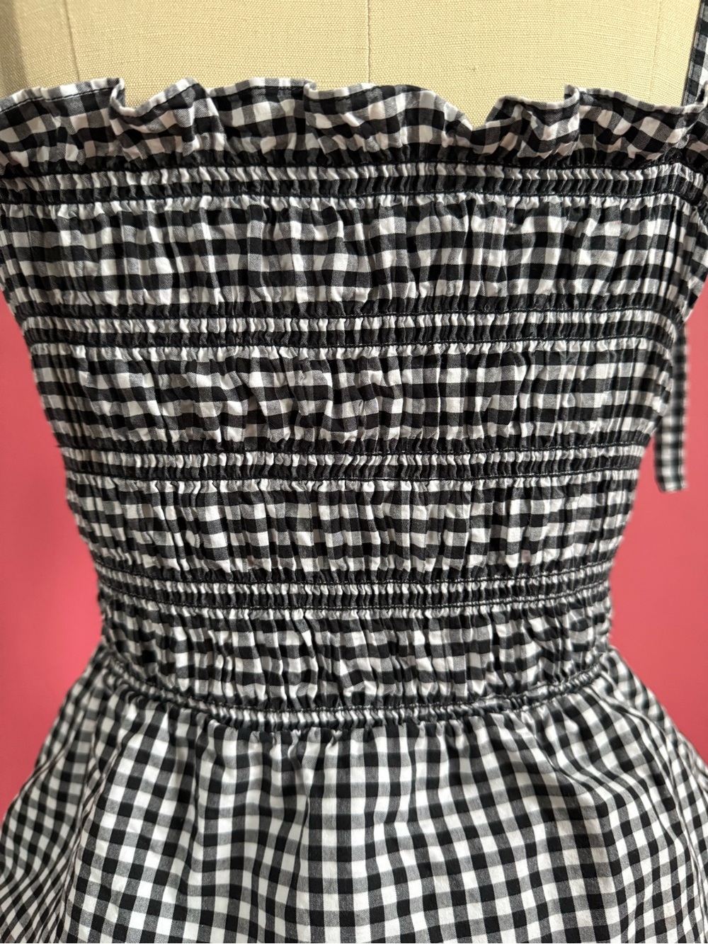 Sandy Liang Seal Top Gingham Garter Ruched Tie Tank Coquette Cottagecore Size 6 - Picture 8 of 15